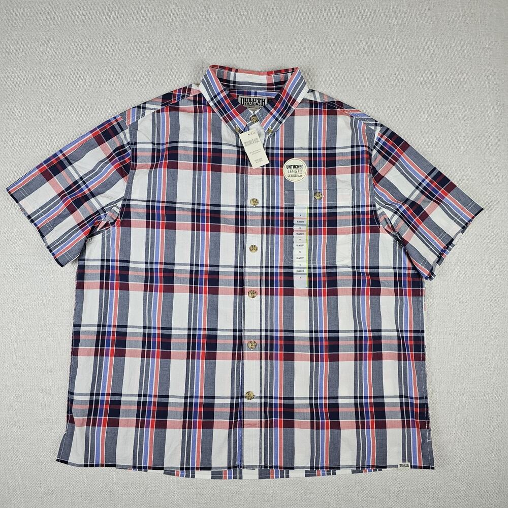 Duluth‎ Trading BBQ Relaxed Fit Short Sleeve Shirt Mens XL Plaid White Red Blue
